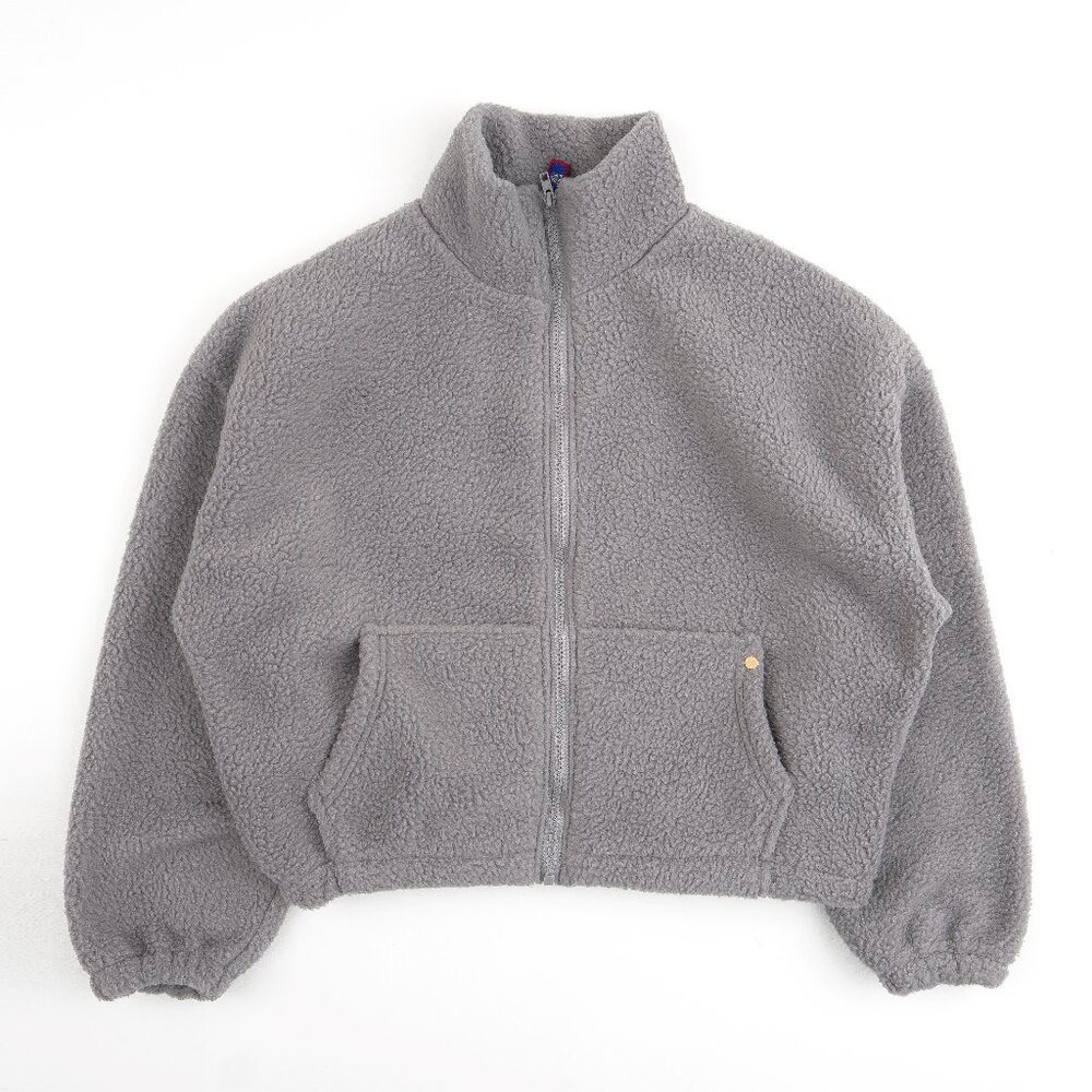 High Level HL Cream Sherpa Fleece Crop Zip up Jacket Warm Soft Fluffy Cozy